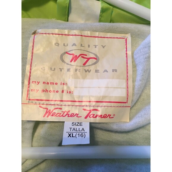 Weather Tamer Neon Green Hooded Windbraker Jacket Girl's Size XL 16 - Picture 4 of 4